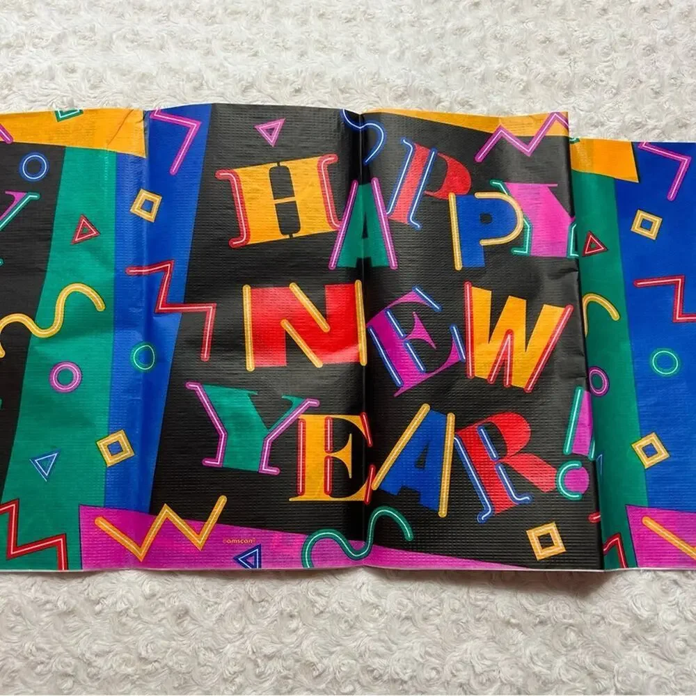 NOS 4 Packs Vintage Happy New Year Paper Tablecloths Amscan 54” x 96”